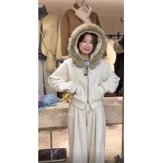 批发2025秋冬韩版休闲慵懒连帽加厚<b class='q'>卫衣</b>外套阔腿裤<b class='q'>套装</b>两件套加绒