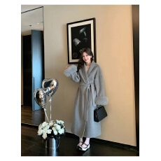 批发冬气质大翻领系带双面<b class='q'>羊绒</b>大衣女长款显瘦羊毛大衣呢子<b class='q'>外套</b>