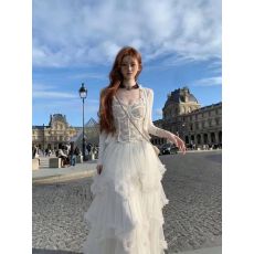 批发2026纯欲风<b class='q'>蕾丝</b>性感吊带背心女内鱼骨胸衣上衣外披半身裙三件套