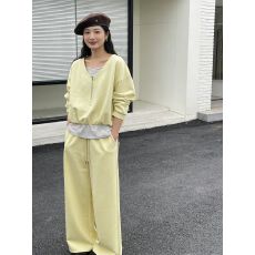 批发2026春秋新款<b class='q'>时尚</b>套装女韩系条纹假两件上衣+阔腿裤休闲两件套潮