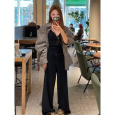 批发早春chic穿搭复古减龄条纹衬衫内搭V领吊带背心<b class='q'>高腰</b>休闲裤三件套