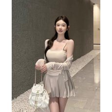 批发纯欲风性感辣妹吊带防晒开衫半身裙带防走光<b class='q'>打底裤</b>三件套