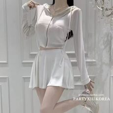 批发春款连帽拉链上衣纯欲<b class='q'>外套</b>+百褶收腰显瘦半身裙短裙套装