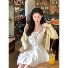 批发新款减龄长袖针织开衫<b class='q'>外套</b>女装春季内搭吊带连衣裙两件套