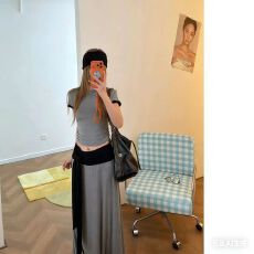 批发2026春夏季新款韩版短袖T恤+屁帘绑带高腰显瘦半身长裙三件套装女