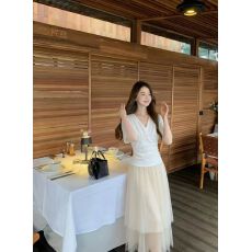 批发法国网纱半身仙女纱裙2026春夏新款不规则长裙打底衫两件套