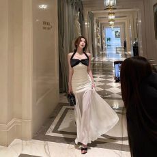 批发复古撞色抹胸大<b class='q'>蝴蝶结</b>度假裙鱼尾裙<b class='q'>连衣裙</b>