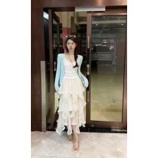 批发2026针织开衫吊带女<b class='q'>长袖</b>毛衣吊带背心蛋糕半身裙三件套装