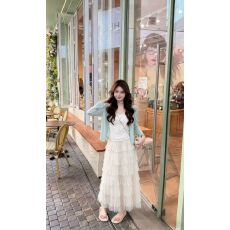 批发2026针织开衫吊带女<b class='q'>长袖</b>毛衣吊带背心蛋糕半身裙三件套装