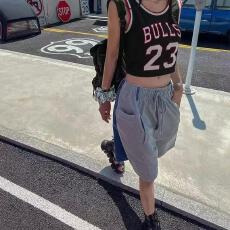 批发韩国撞色拼接<b class='q'>牛仔</b><b class='q'>短裤</b><b class='q'>女</b>夏季休闲别致松紧腰宽松阔腿直筒五分裤