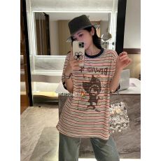 批发2026新款韩版显瘦百搭圆领韩版上衣女休闲上衣<b class='q'>打底衫</b>潮新半袖<b class='q'>条纹</b>