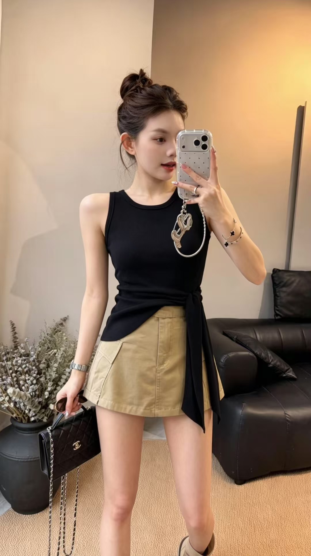 불규칙 레이스업 조끼 달콤한 차가운 워크웨어 반바지 그룹 세트