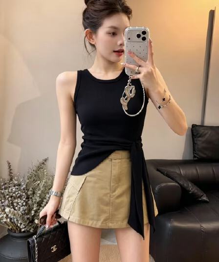 불규칙 레이스업 조끼 달콤한 차가운 워크웨어 반바지 그룹 세트
