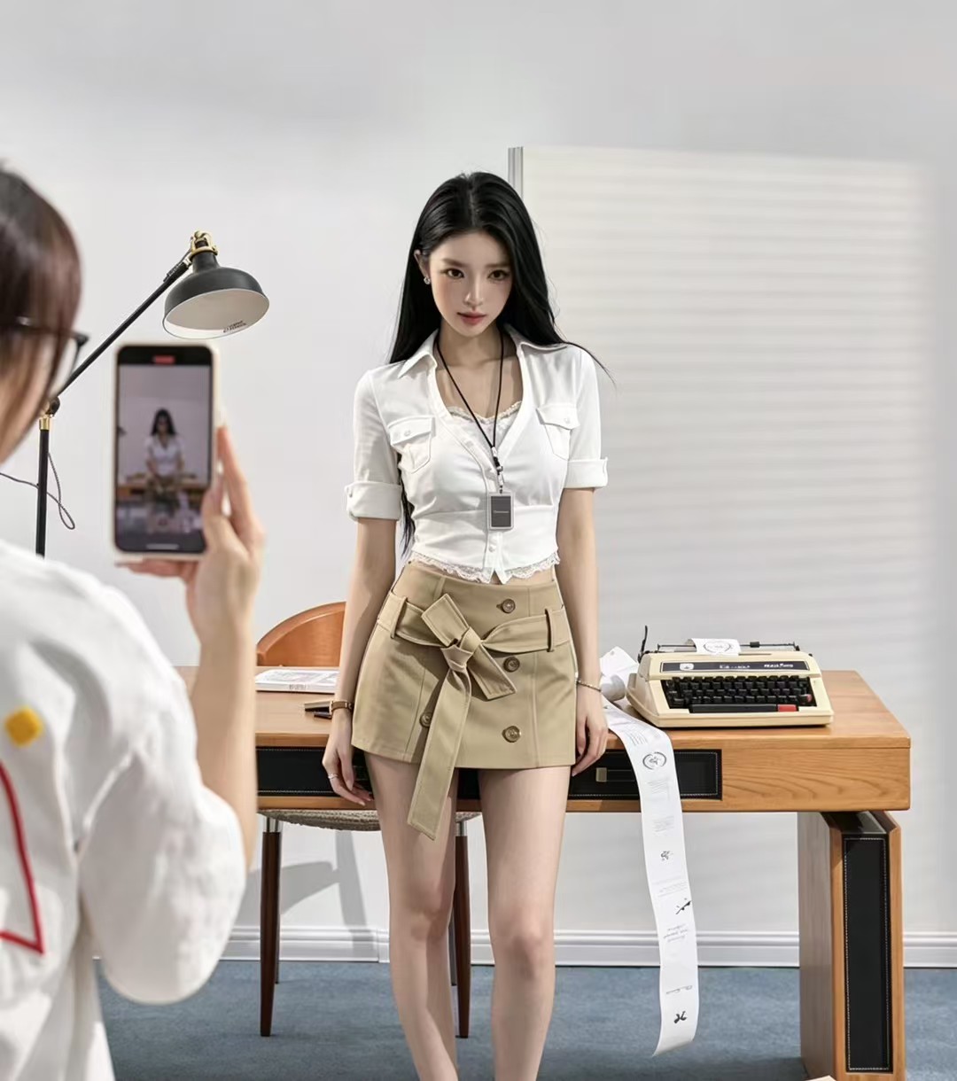 아메리칸 순수한 욕망 바람 화이트 레이스 조각 여름 새로운 작은 대중 섹시함 짧은 맨위 반신 스커트 투피스 세트