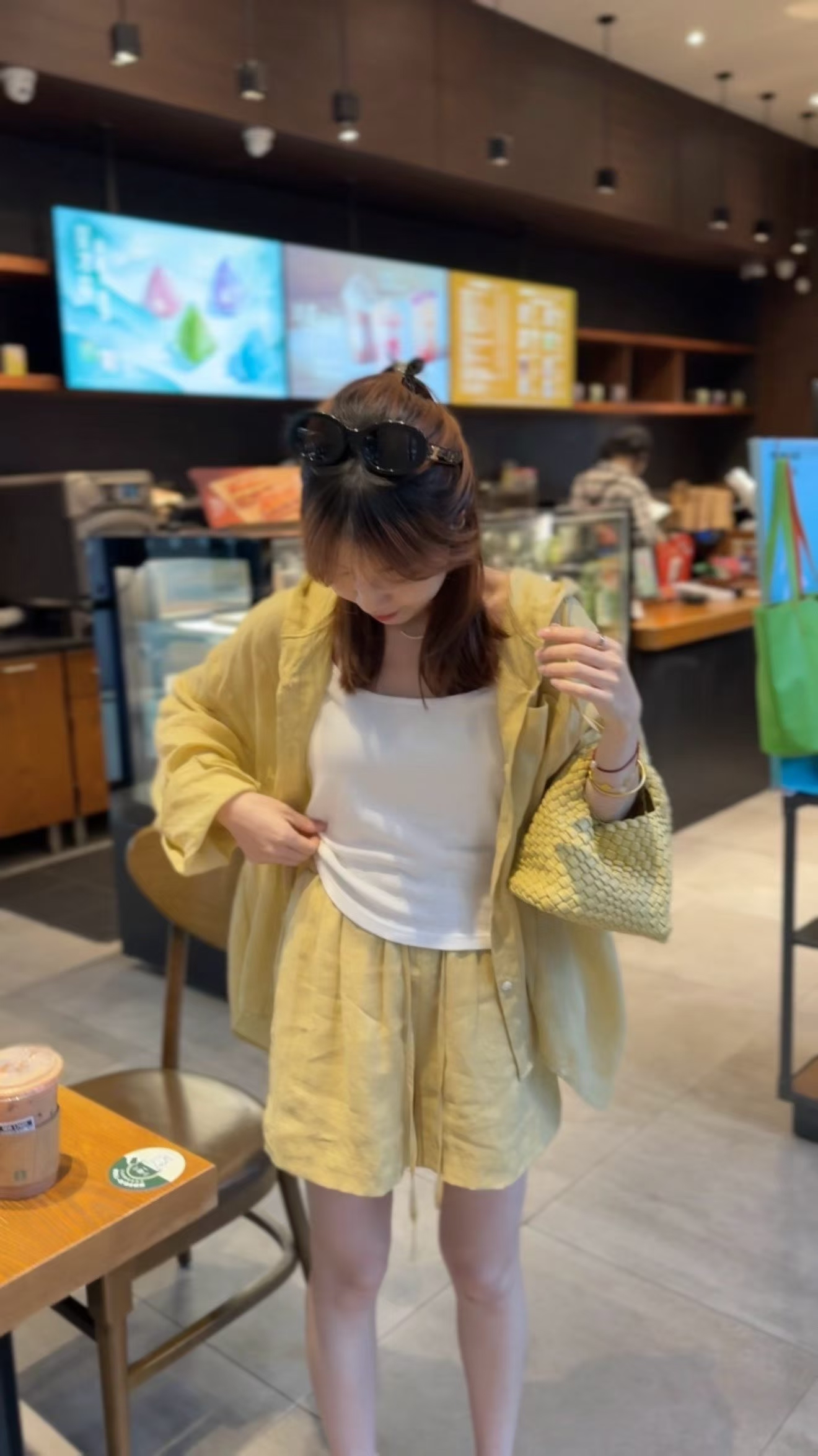 새로운 루즈핏 얇고 가벼운 오래된 돈 바람 프랑스식 프로필 모양 느긋한 아마 셔츠 슬립 반바지 3 세트