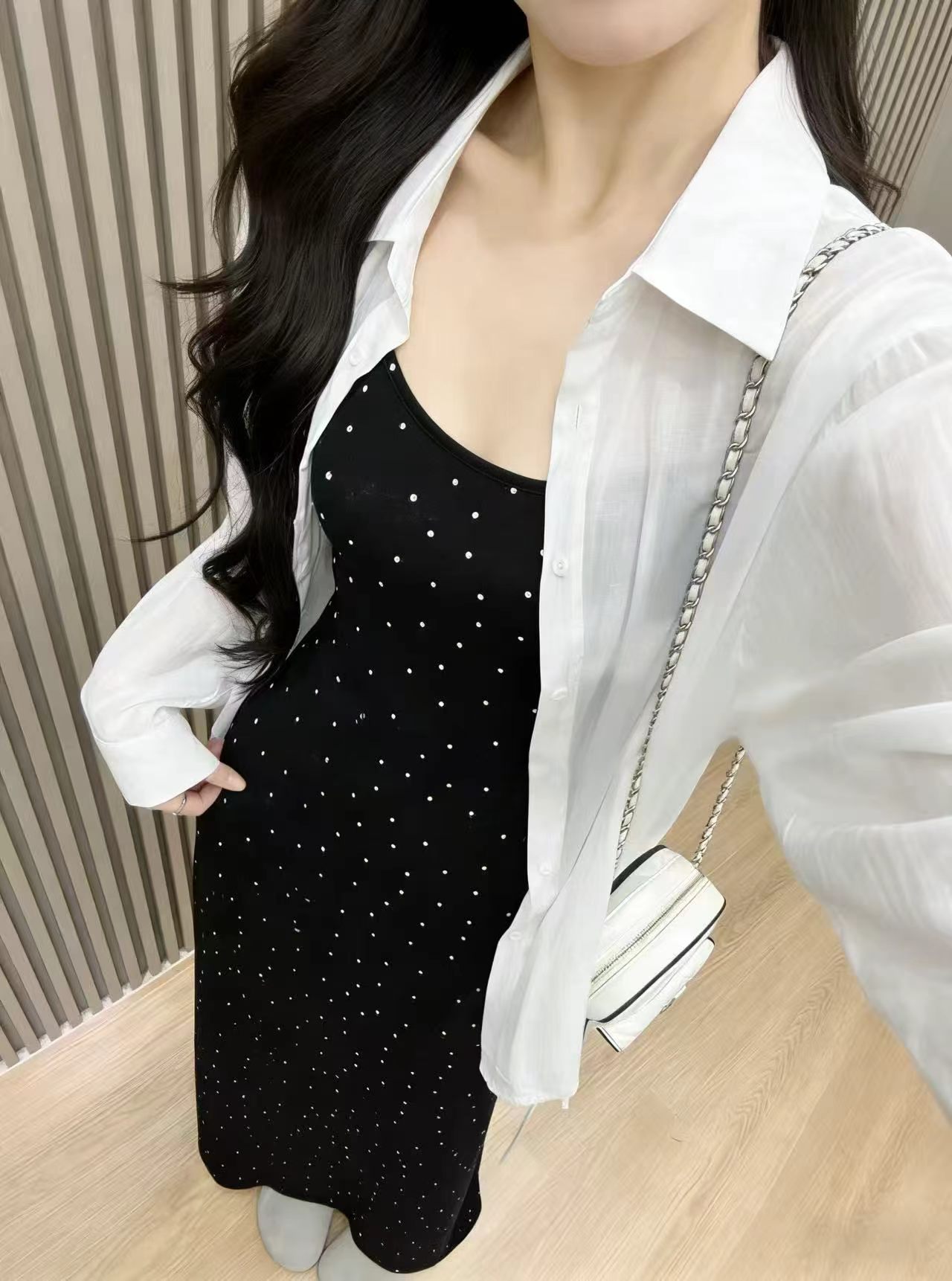 한 부서 부드러운 착용 가져 가라. 세트 드레스 2026 여름 루즈핏 자외선 차단 셔츠 도트 무늬 조끼 원피스 투피스 세트