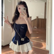 批发法式纯欲风抹胸收腰开叉上衣女夏季高腰显瘦半裙<b class='q'>套装</b>