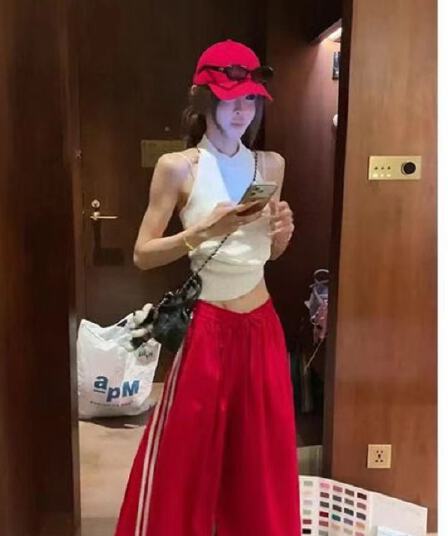 여름 새로운 아메리칸 백리스 민소매 슬림해 보이는 조끼 슬립 워크웨어 레트로 3개 바 캐주얼 바지 투피스 세트