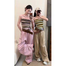 批发2026夏季新款超火纯欲显瘦<b class='q'>欧美</b>风条纹撞色抹胸上衣阔腿裤<b class='q'>套装</b>