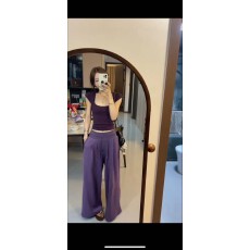 批发2026紫色休闲<b class='q'>运动</b>女夏季穿搭时尚<b class='q'>气质</b>短袖T恤阔腿裤两件套装