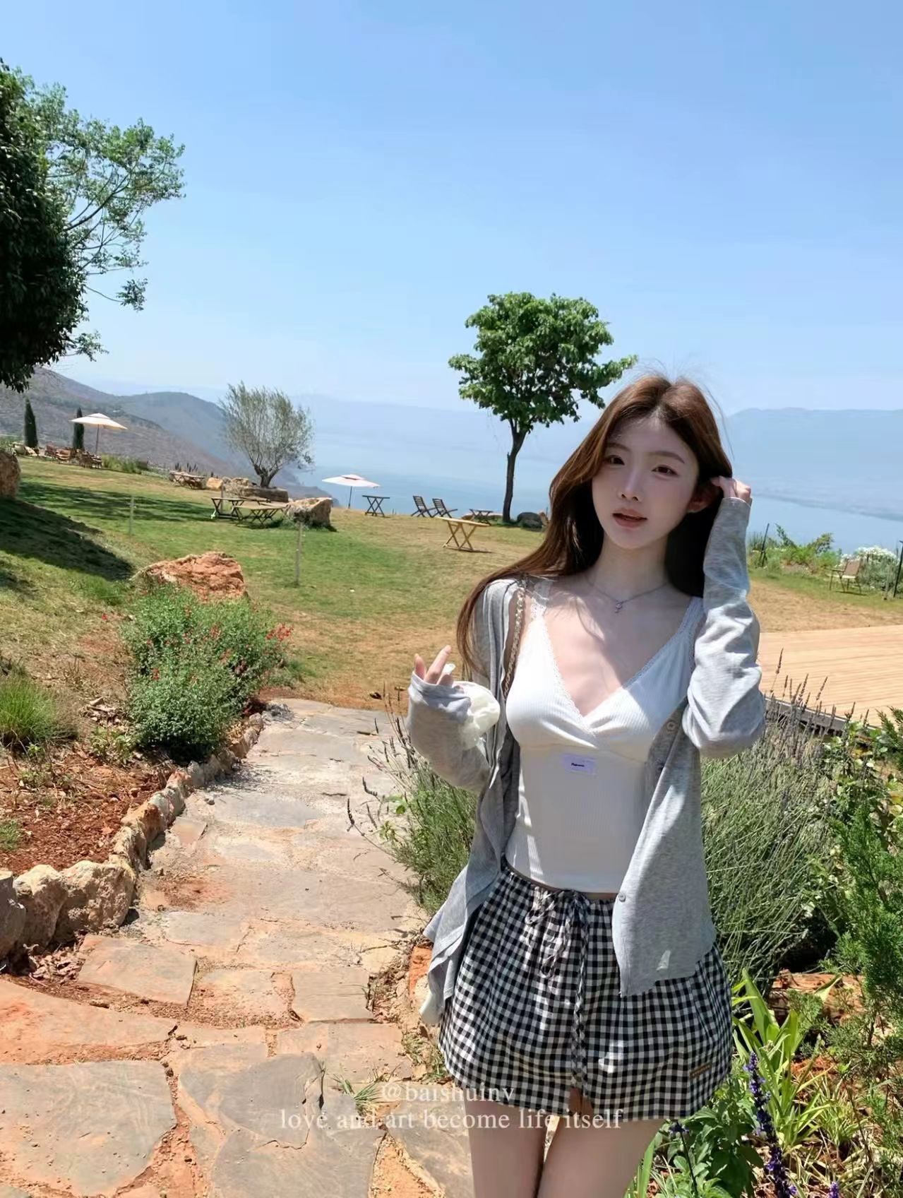 새로운 얼음 실크 재킷 조끼 시원한 하이웨이스트 반바지 세트