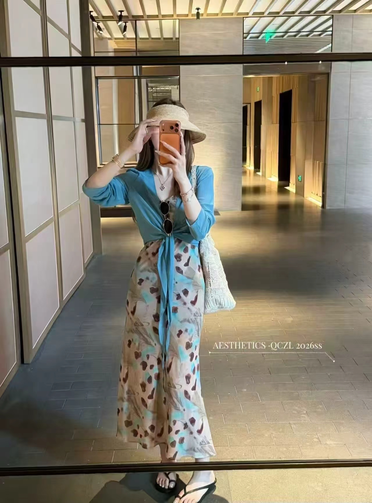 새로운 한국 스타일 패션 얇은 스타일 자외선 차단 오픈 가디건 미니멀리즘 품격 꽃무늬 슬립 드레스 투피스 세트