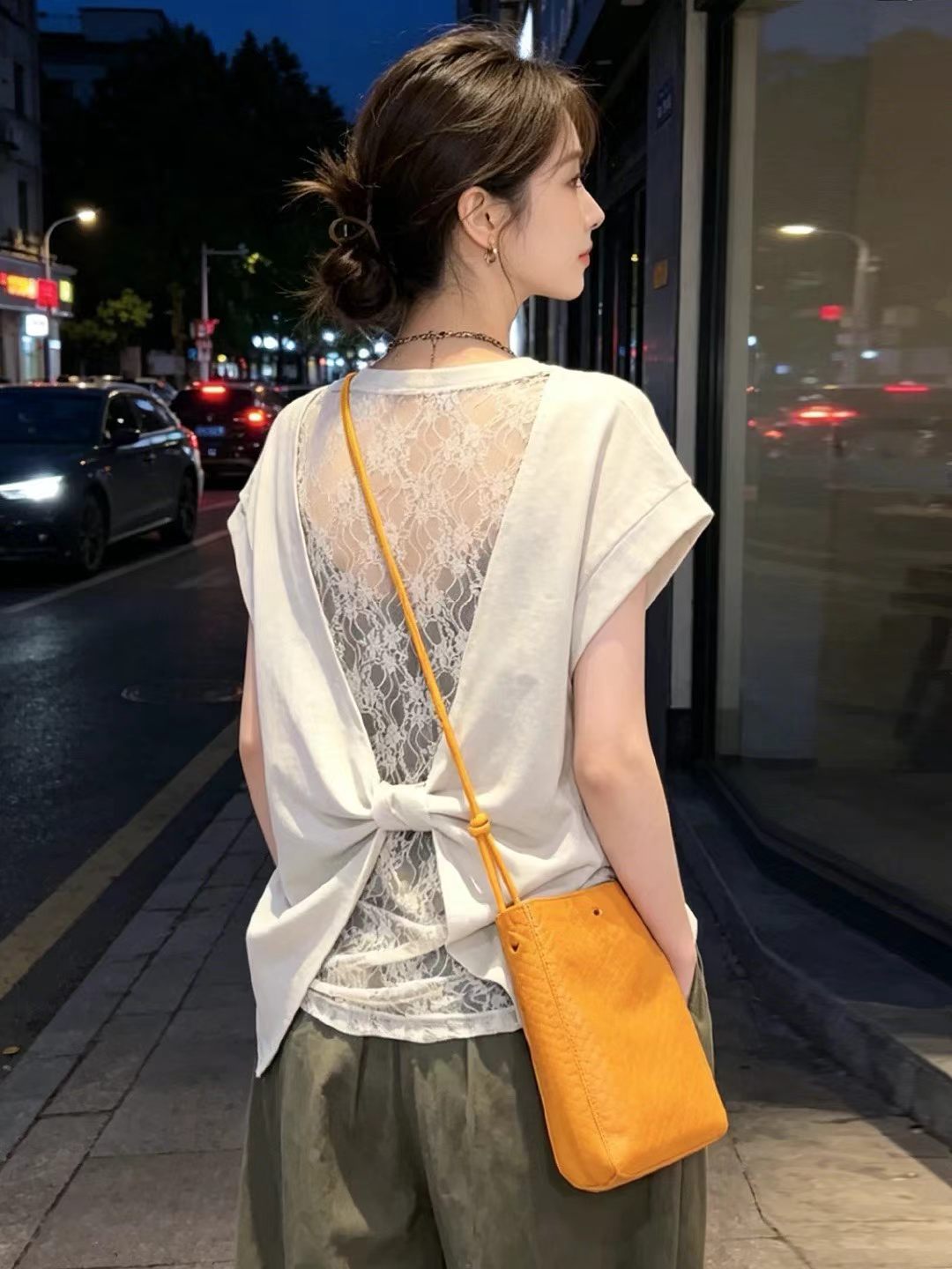 백리스 레이스 조각 티셔츠 루즈핏 느긋한 바람 표지 고기 반팔 태양 보호 셔츠 섹시함 시스루 맨위