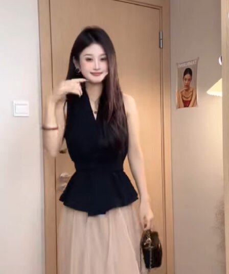 새로운 한 부서 고급 센스 부드러운 품격 민소매 맨위 허리밴드 망사 반신 스커트 투피스 세트