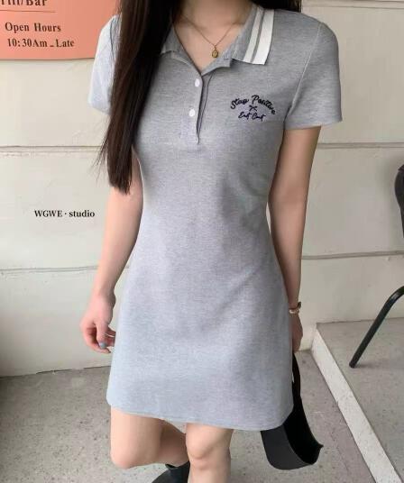POLO 칼라 캐주얼 운동 회색 품격 허리 수축 미니 스커트 아이들 여름 드레스 순수한 욕망 바람 슈퍼 디스플레이 몸 여성 드레스