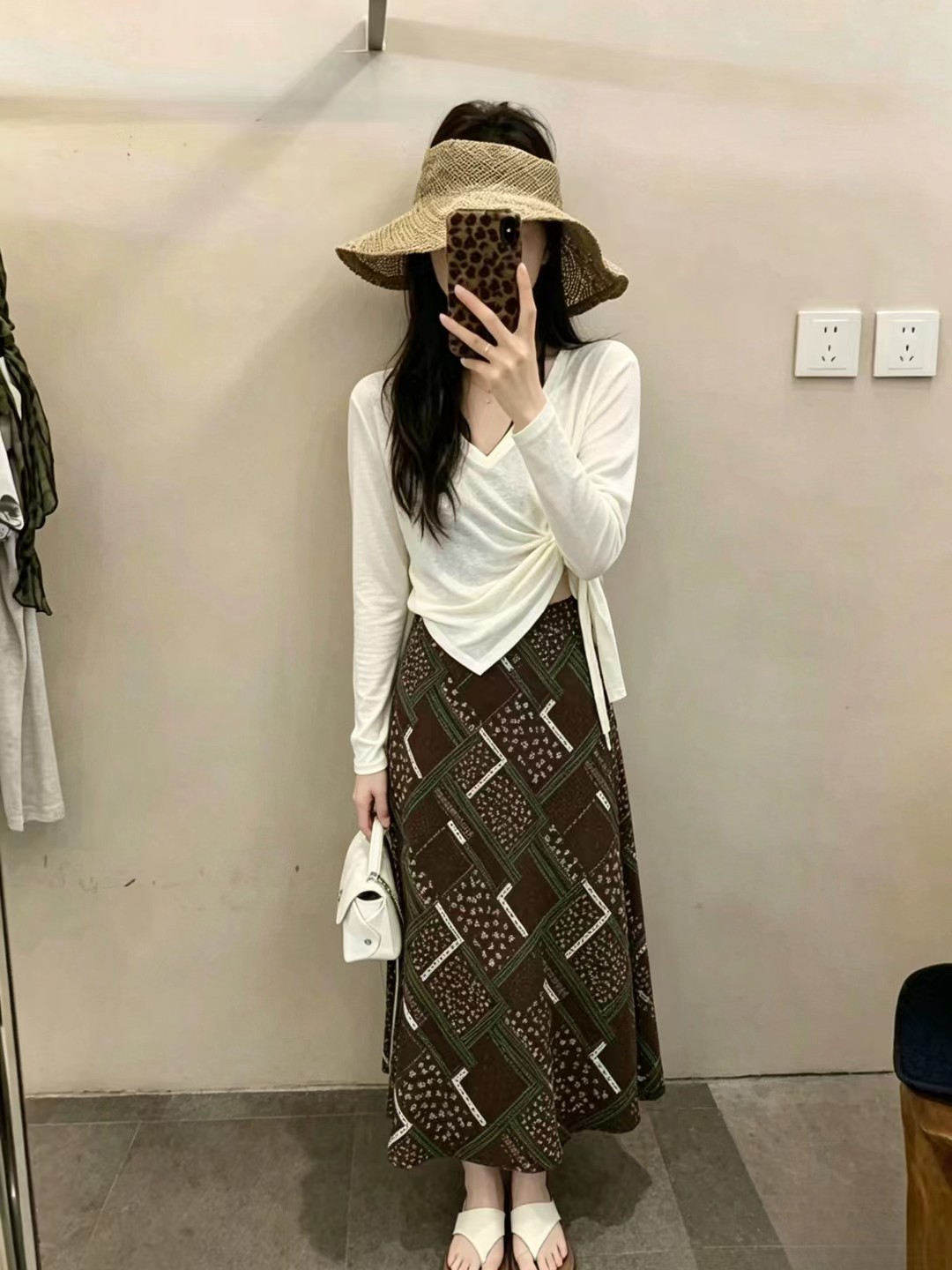 프린트 쉬폰 반신 스커트 여성 여름 얇고 가벼운 표지 고기 슬림해 보이는 하이웨이스트 한 마디 롱 스커트 기본 셔츠 3종 세트