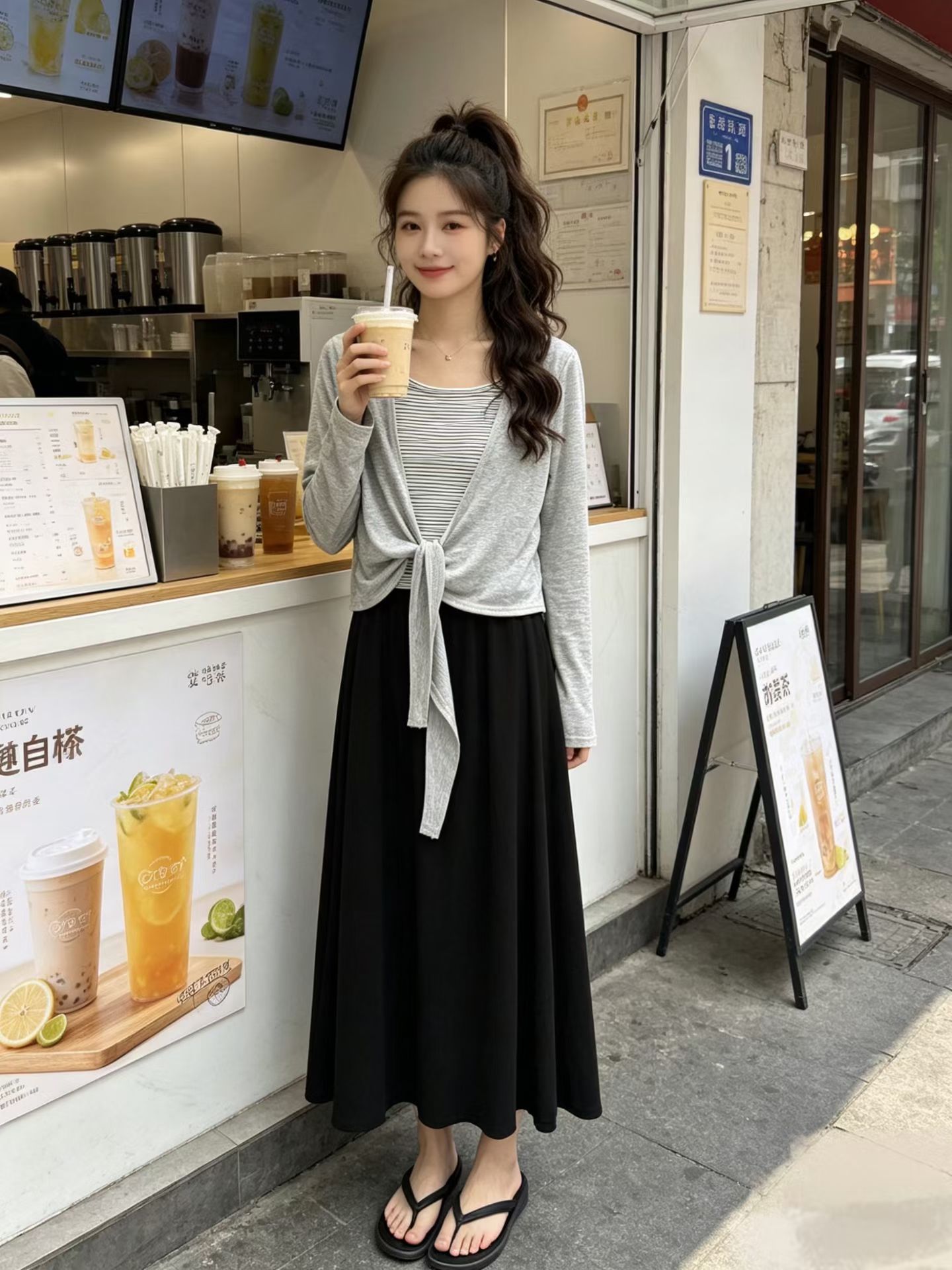 새로운 한 부서 순수한 욕망 스트라이프 캐미솔 스트랩 자외선 차단 의류 허리밴드 반신 스커트 3 세트
