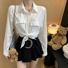 批发白色设计感小众宽松薄款<b class='q'>长袖</b><b class='q'>衬衫女</b>显瘦防晒上衣夏半身裙两件套