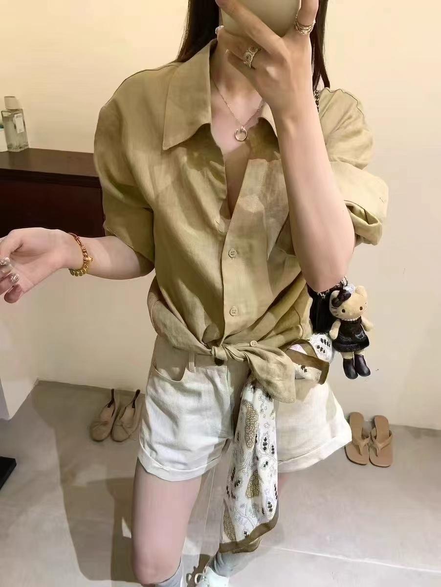한 부서 미니멀리즘 다용도 폴로 칼라 셔츠 루즈핏 캐주얼 맨위 느긋한 품격 반바지 투피스 세트