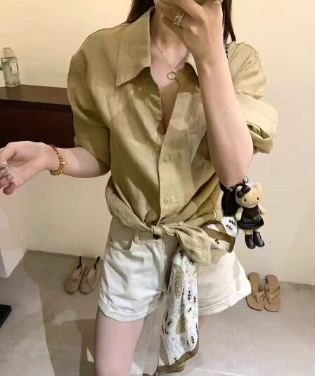 한 부서 미니멀리즘 다용도 폴로 칼라 셔츠 루즈핏 캐주얼 맨위 느긋한 품격 반바지 투피스 세트