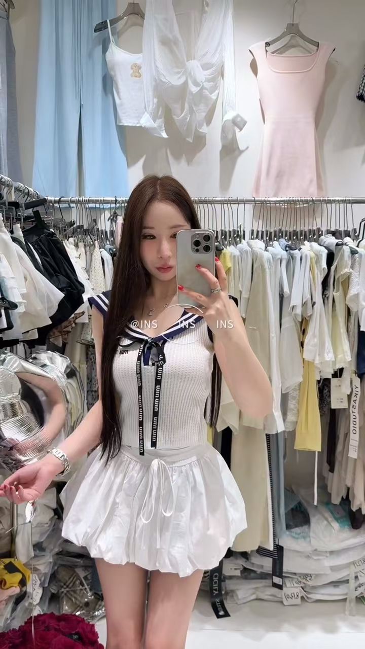 달콤함 학원 스타일 jk 맨위 세트 여성 여름 폭발 작은 키 허리 수축 퍼프 꽃밭 반신 스커트 투피스 세트