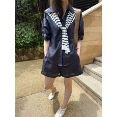 批发<b class='q'>欧洲站</b>2026夏季POLO领学院风条纹披肩衬衫短裤透气三件套苎麻<b class='q'>套装</b>