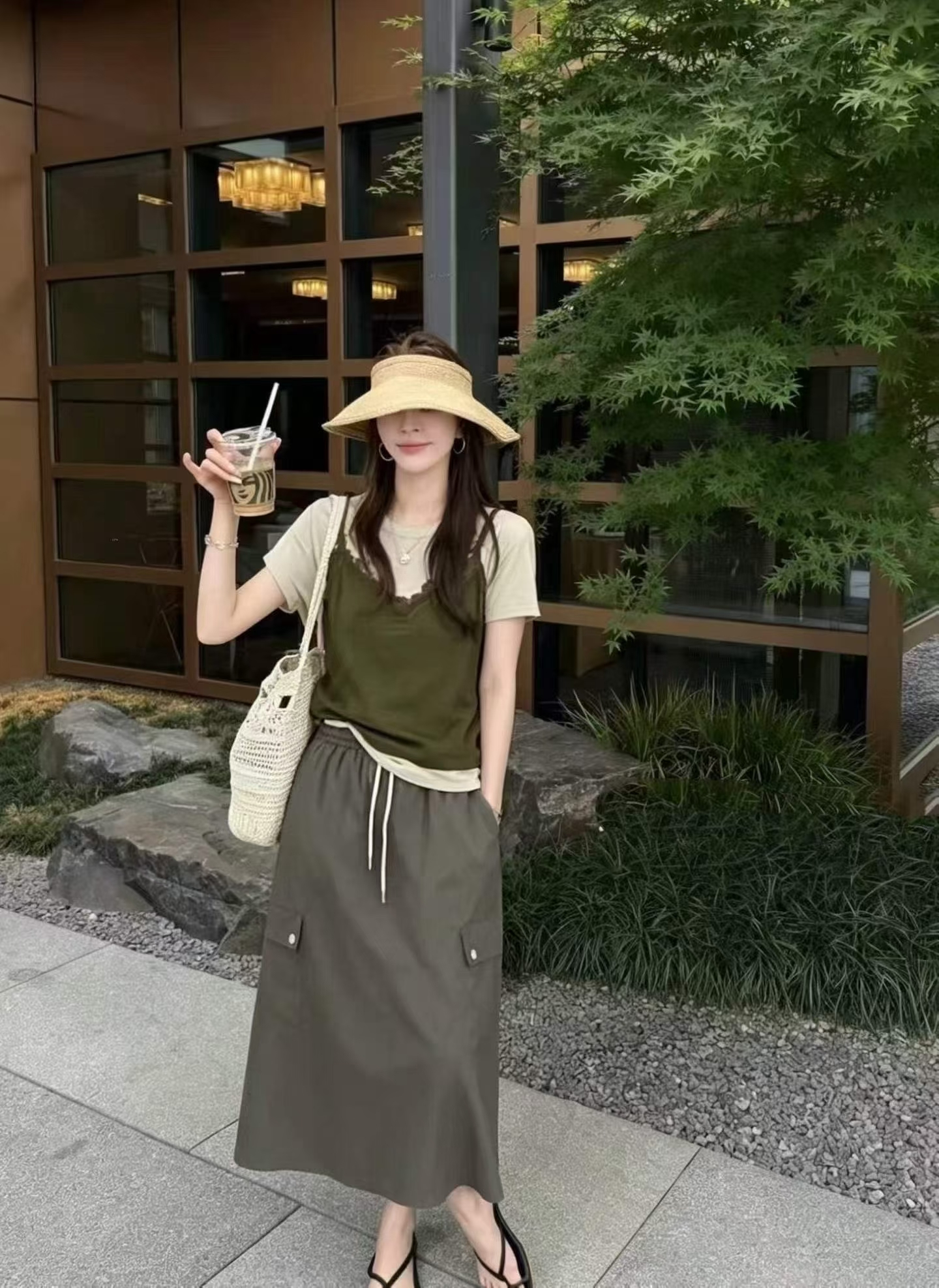 2026 봄 여름 유럽 한 점프 슈트 치마 세트 여성용 짧은 소매 패치워크 페이크 레이어드 맨위 반신 스커트 캐주얼 두 조각 치마