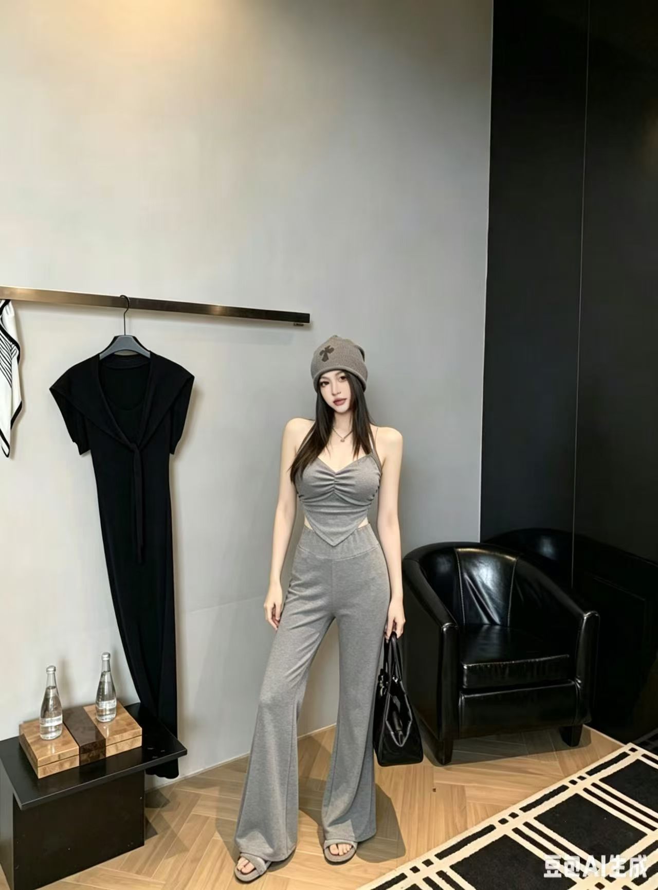 섹시함 조끼 슬립 여성 순수한 욕망 바람 몸매 가꾸기 맨위 나팔 바지 투피스 세트