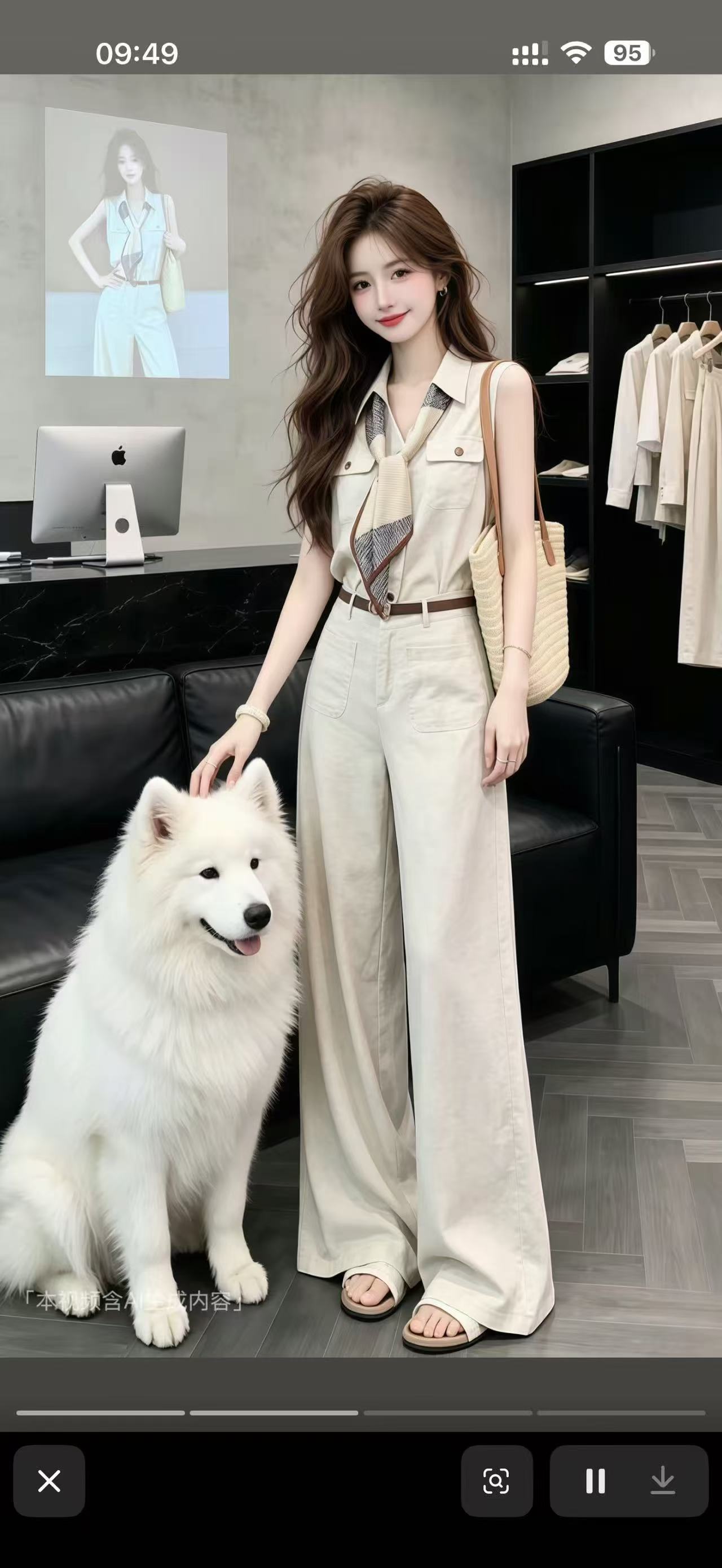 코치 여신 품격 오래된 돈 바람 빛 요리 한 마 재료 민소매 맨위 경기 스카프 슬림해 보이는 마 하이웨이스트 캐주얼 바지