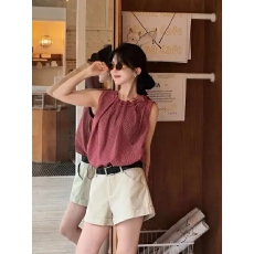 复古风格子无袖背心衬衫女夏新款高级感休闲宽松显瘦百搭小衫上衣
