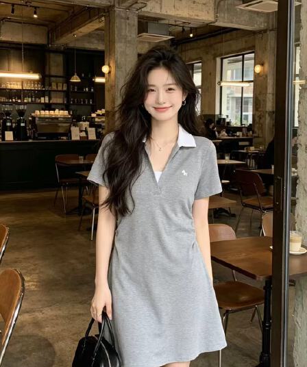칼라 자수 여성 드레스 여름 품격 허리 수축 슬림해 보이는 반팔 타이트 스커트