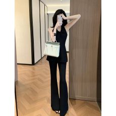 批发气质<b class='q'>名媛</b>风时尚<b class='q'>套装</b>女2026夏季新款修身V领无袖上衣+高腰微喇裤潮