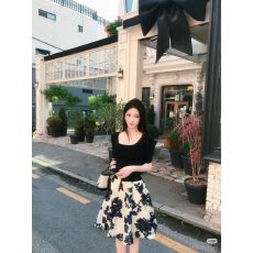 批发法式<b class='q'>名媛</b>风蓝色刺绣花朵半身裙女蓬蓬裙短裙子打底衫两件套