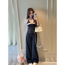 批发辣妹挂脖上衣女2026夏季新款露背<b class='q'>连体</b>吊带背心配西装阔腿裤两件套