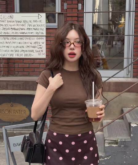 핫걸 도트 무늬 반신 치마 세트 여성용 짧은 소매 티셔츠 투피스 세트