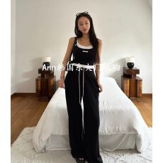 批发26夏女装新品<b class='q'>糖果</b>色松紧腰抽绳百搭休闲<b class='q'>裤</b>背心两件套
