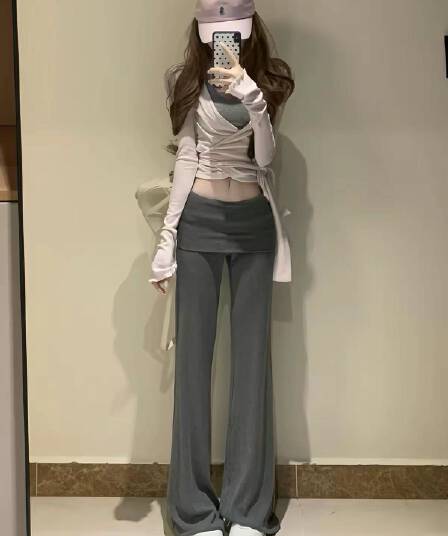 한 부서 핫걸 긴팔 맨위 인사이드 가져 가라. 조끼 여성 가을 새로운 품격 하이웨이스트 슬림해 보이는 부츠컷 바지 세 조각 세트