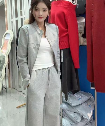 가을 겨울 새로운 패션 캐주얼 운동 다용도 스탠드 칼라 오픈 가디건 지퍼 투피스 세트