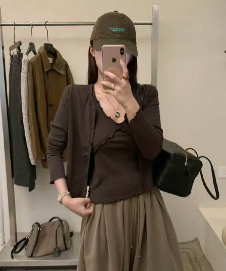 2026 년 가을 새로운 문예 바람 니트 오픈 가디건 여성 V넥 프릴 슬림 피트 투피스 세트