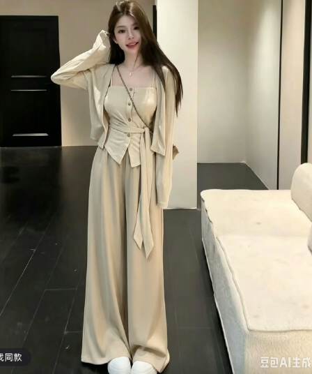 2026 가을 겨울 새로운 패션 항구 바람을 피우다 롱 코트 홀로우 아웃 니트 와우 오. 세트 행침 목 조끼 와이드 레그 팬츠 3종 세트